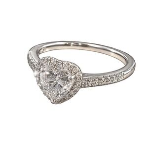 Moissanite 1.0ct Heart Halo Ring 925 Silver Pave Band Engagement Certified sz 9